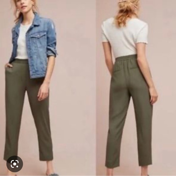 👖Anthropologie pull on trousers in olive - Picture 1 of 8